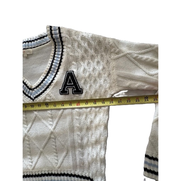 Ultra Flirt Cream Cable Knit Varsity Sweater with Black “A” Patch - Picture 5 of 6